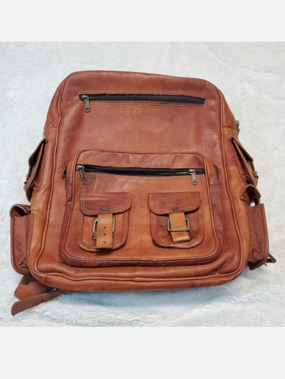 Vintage Tan Leather Large Bag Backpack Classic Bohemian Retro Academia Statement